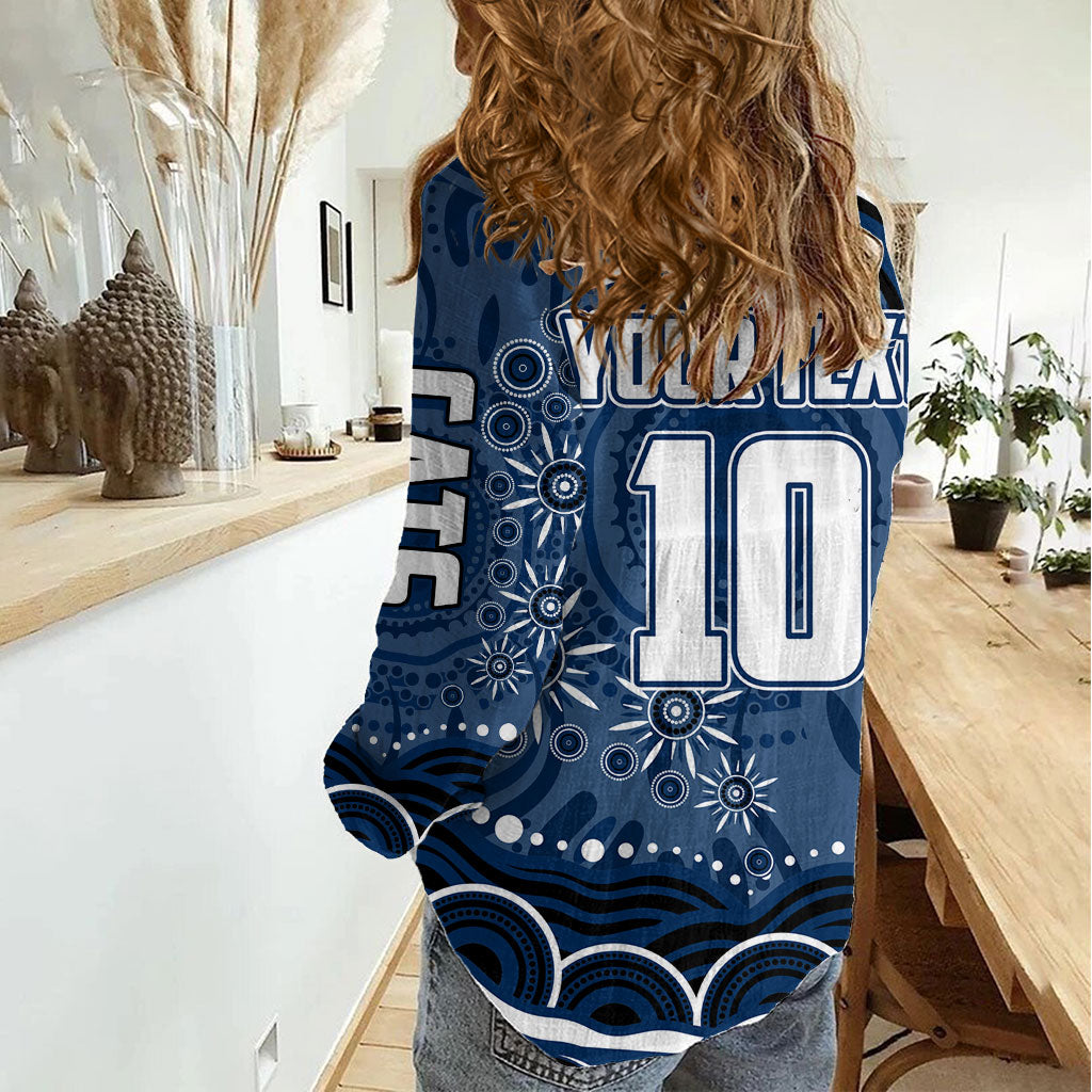 Personalized Geelong Cats Rugby Mascot Women Casual Shirt Aboriginal Dot Art - Dreamtime Football Mascot
