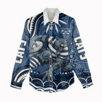 Personalized Geelong Cats Rugby Mascot Women Casual Shirt Aboriginal Dot Art - Dreamtime Football Mascot