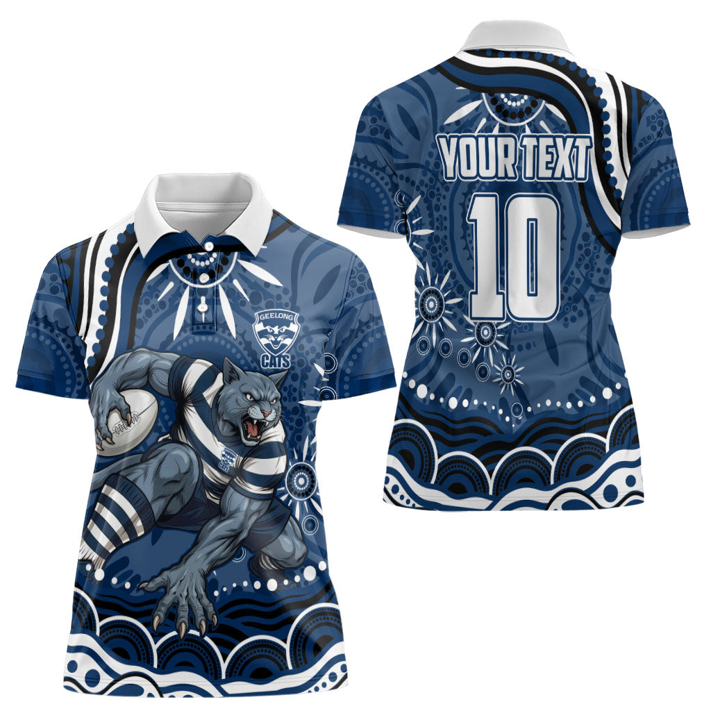 Personalized Geelong Cats Rugby Mascot Women Polo Shirt Aboriginal Dot Art - Dreamtime Football Mascot