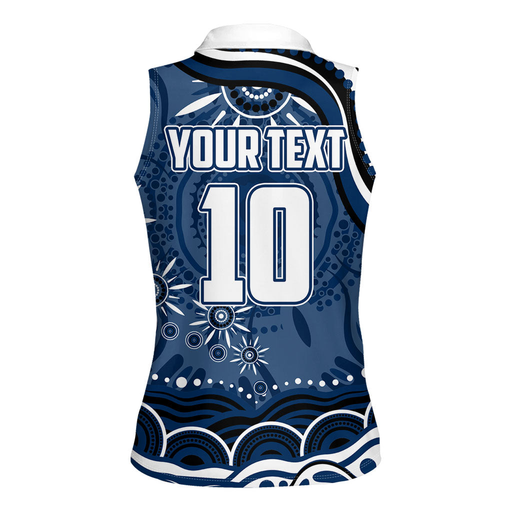 Personalized Geelong Cats Rugby Mascot Women Sleeveless Polo Shirt Aboriginal Dot Art - Dreamtime Football Mascot