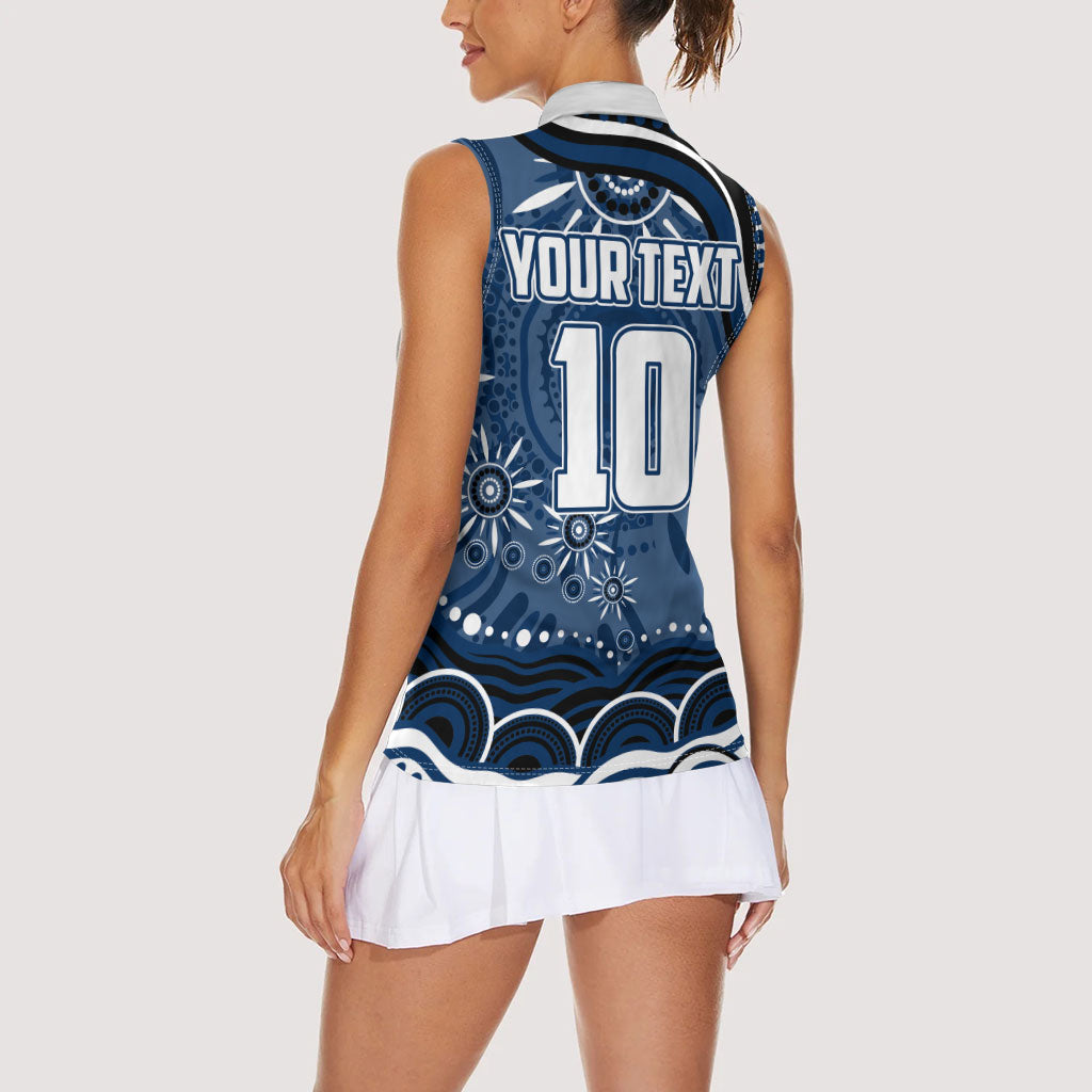 Personalized Geelong Cats Rugby Mascot Women Sleeveless Polo Shirt Aboriginal Dot Art - Dreamtime Football Mascot
