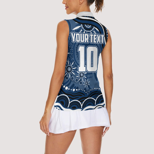 Personalized Geelong Cats Rugby Mascot Women Sleeveless Polo Shirt Aboriginal Dot Art - Dreamtime Football Mascot