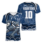 Personalized Geelong Cats Rugby Mascot Women V-Neck T-Shirt Aboriginal Dot Art - Dreamtime Football Mascot