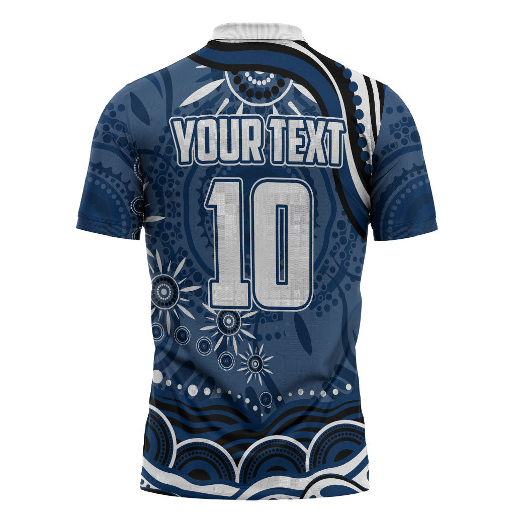 Personalized Geelong Cats Rugby Mascot Zipper Polo Shirt Aboriginal Dot Art - Dreamtime Football Mascot