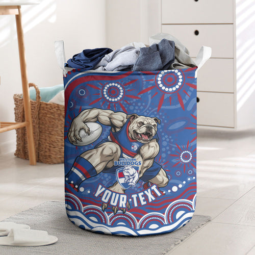 Personalized Western Bulldogs Football Mascot Laundry Basket Aboriginal Dot Art - Dreamtime Football Mascot