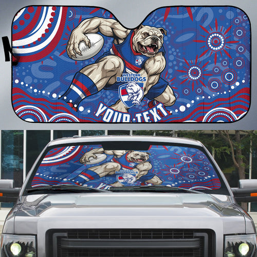 Personalized Western Bulldogs Football Mascot Auto Sun Shade Aboriginal Dot Art - Dreamtime Football Mascot