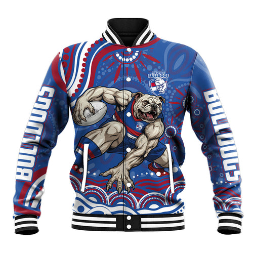 Personalized Western Bulldogs Football Mascot Baseball Jacket Aboriginal Dot Art - Dreamtime Football Mascot