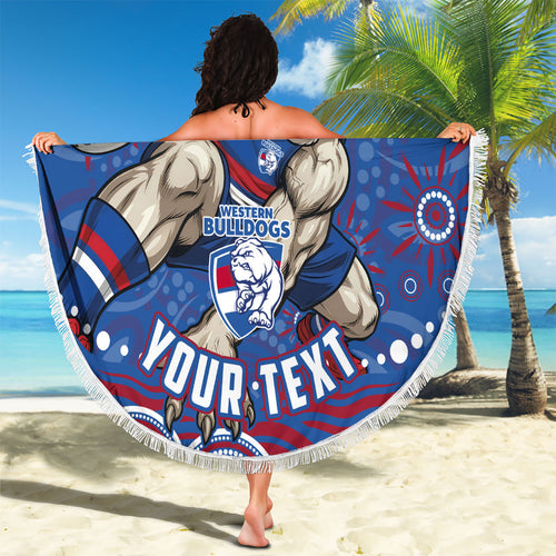 Personalized Western Bulldogs Football Mascot Beach Blanket Aboriginal Dot Art - Dreamtime Football Mascot