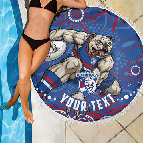 Personalized Western Bulldogs Football Mascot Beach Blanket Aboriginal Dot Art - Dreamtime Football Mascot