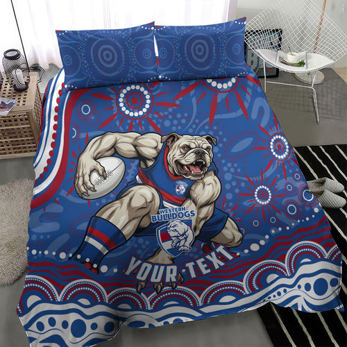 Personalized Western Bulldogs Football Mascot Bedding Set Aboriginal Dot Art - Dreamtime Football Mascot