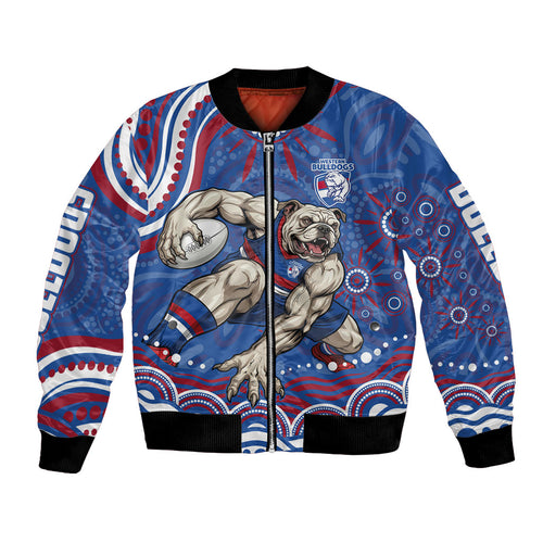 Personalized Western Bulldogs Football Mascot Bomber Jacket Aboriginal Dot Art - Dreamtime Football Mascot