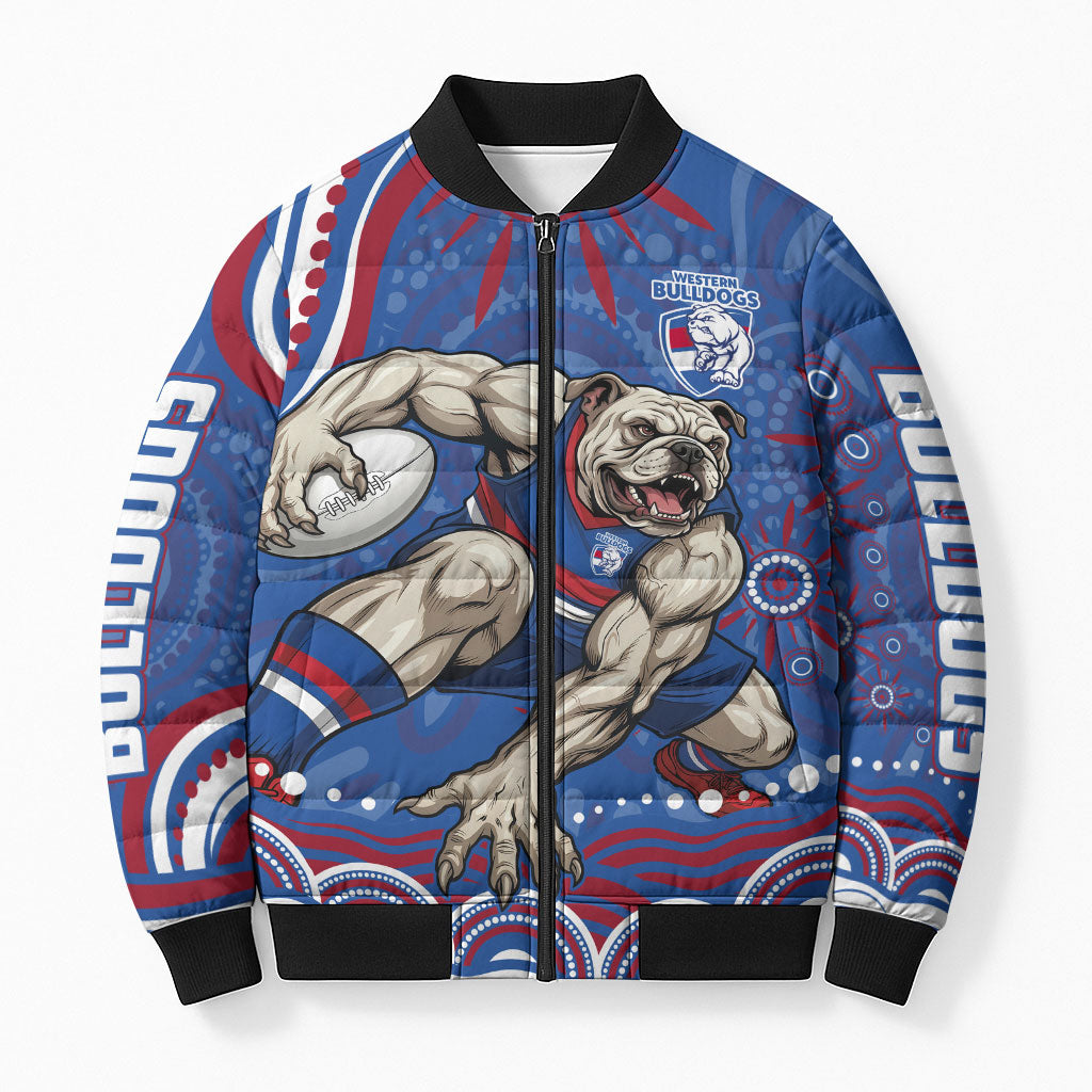 Personalized Western Bulldogs Football Mascot Bomber Puffer Jacket Aboriginal Dot Art - Dreamtime Football Mascot