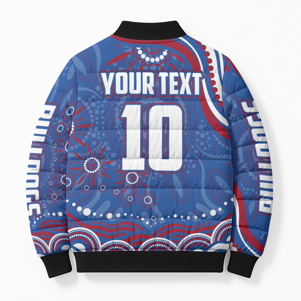 Personalized Western Bulldogs Football Mascot Bomber Puffer Jacket Aboriginal Dot Art - Dreamtime Football Mascot