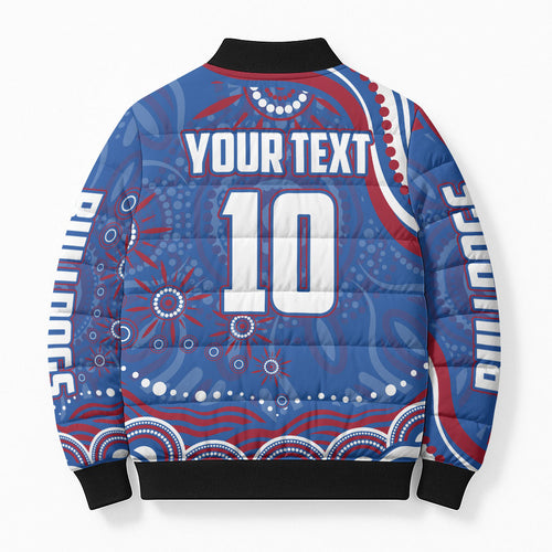 Personalized Western Bulldogs Football Mascot Bomber Puffer Jacket Aboriginal Dot Art - Dreamtime Football Mascot