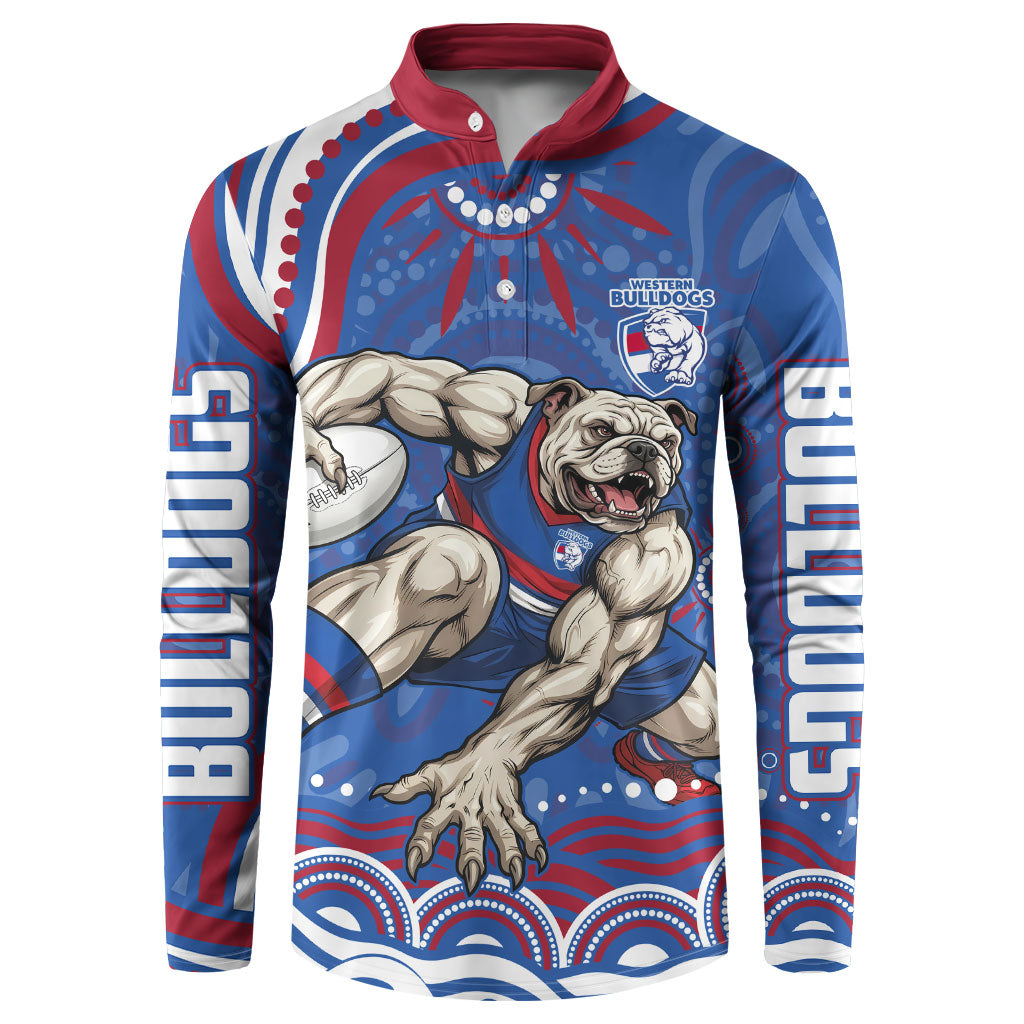 Personalized Western Bulldogs Football Mascot Button Sweatshirt Aboriginal Dot Art - Dreamtime Football Mascot