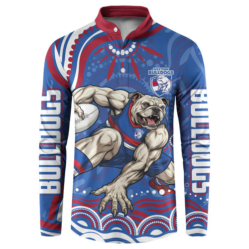Personalized Western Bulldogs Football Mascot Button Sweatshirt Aboriginal Dot Art - Dreamtime Football Mascot