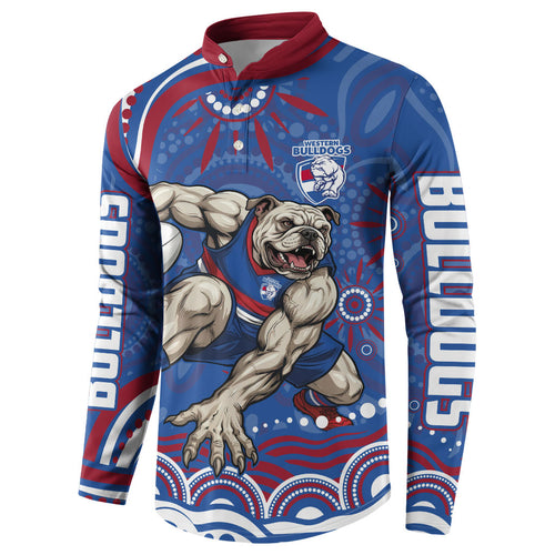 Personalized Western Bulldogs Football Mascot Button Sweatshirt Aboriginal Dot Art - Dreamtime Football Mascot