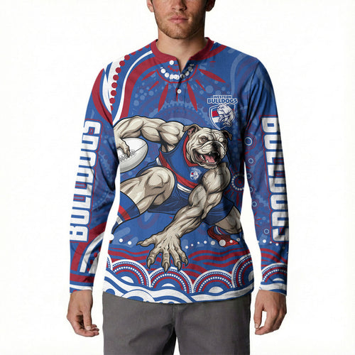 Personalized Western Bulldogs Football Mascot Button Sweatshirt Aboriginal Dot Art - Dreamtime Football Mascot