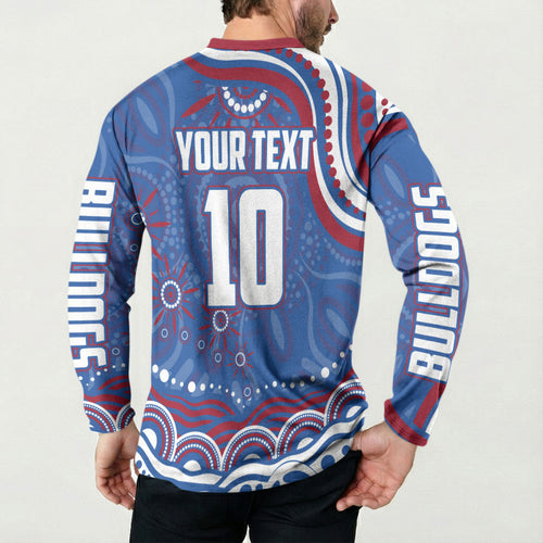Personalized Western Bulldogs Football Mascot Button Sweatshirt Aboriginal Dot Art - Dreamtime Football Mascot
