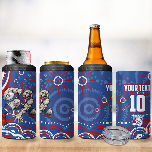Personalized Western Bulldogs Football Mascot 4 in 1 Can Cooler Tumbler Aboriginal Dot Art - Dreamtime Football Mascot