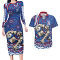 Personalized Western Bulldogs Football Mascot Couples Matching Long Sleeve Bodycon Dress and Hawaiian Shirt Aboriginal Dot Art - Dreamtime Football Mascot