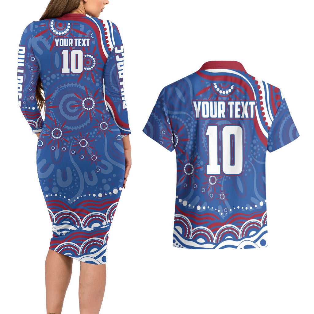 Personalized Western Bulldogs Football Mascot Couples Matching Long Sleeve Bodycon Dress and Hawaiian Shirt Aboriginal Dot Art - Dreamtime Football Mascot