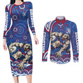 Personalized Western Bulldogs Football Mascot Couples Matching Long Sleeve Bodycon Dress and Long Sleeve Button Shirt Aboriginal Dot Art - Dreamtime Football Mascot