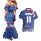 Personalized Western Bulldogs Football Mascot Couples Matching Mermaid Dress and Hawaiian Shirt Aboriginal Dot Art - Dreamtime Football Mascot
