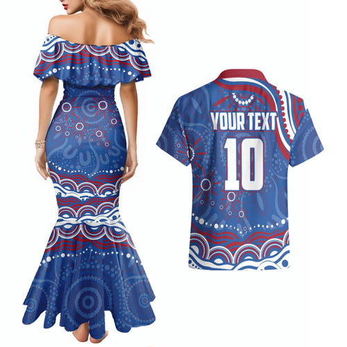 Personalized Western Bulldogs Football Mascot Couples Matching Mermaid Dress and Hawaiian Shirt Aboriginal Dot Art - Dreamtime Football Mascot