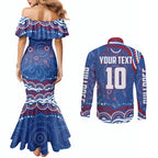 Personalized Western Bulldogs Football Mascot Couples Matching Mermaid Dress and Long Sleeve Button Shirt Aboriginal Dot Art - Dreamtime Football Mascot