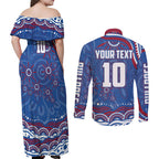 Personalized Western Bulldogs Football Mascot Couples Matching Off Shoulder Maxi Dress and Long Sleeve Button Shirt Aboriginal Dot Art - Dreamtime Football Mascot