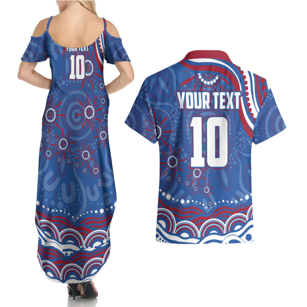 Personalized Western Bulldogs Football Mascot Couples Matching Summer Maxi Dress and Hawaiian Shirt Aboriginal Dot Art - Dreamtime Football Mascot