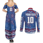 Personalized Western Bulldogs Football Mascot Couples Matching Summer Maxi Dress and Long Sleeve Button Shirt Aboriginal Dot Art - Dreamtime Football Mascot