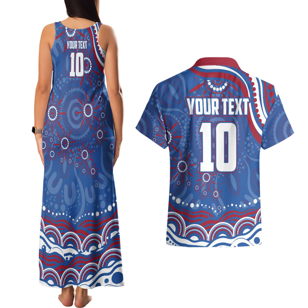Personalized Western Bulldogs Football Mascot Couples Matching Tank Maxi Dress and Hawaiian Shirt Aboriginal Dot Art - Dreamtime Football Mascot