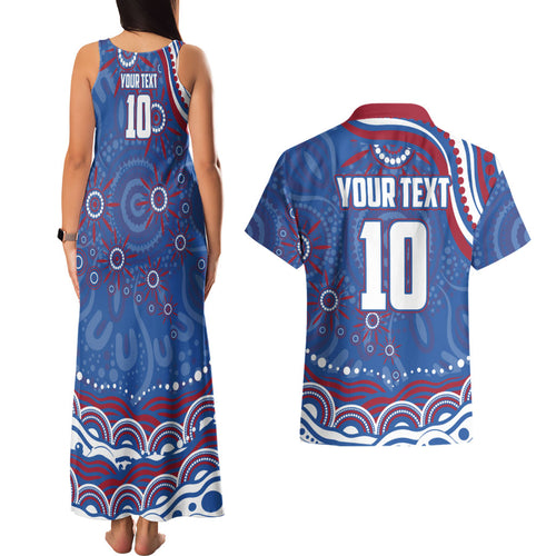 Personalized Western Bulldogs Football Mascot Couples Matching Tank Maxi Dress and Hawaiian Shirt Aboriginal Dot Art - Dreamtime Football Mascot