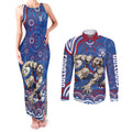 Personalized Western Bulldogs Football Mascot Couples Matching Tank Maxi Dress and Long Sleeve Button Shirt Aboriginal Dot Art - Dreamtime Football Mascot