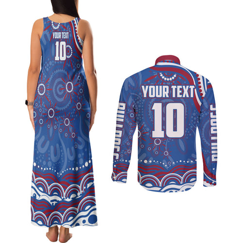 Personalized Western Bulldogs Football Mascot Couples Matching Tank Maxi Dress and Long Sleeve Button Shirt Aboriginal Dot Art - Dreamtime Football Mascot