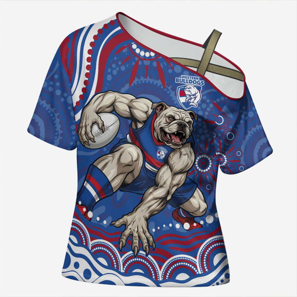 Personalized Western Bulldogs Football Mascot Cross Shoulder Shirt Aboriginal Dot Art - Dreamtime Football Mascot