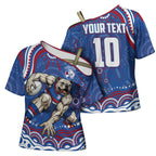 Personalized Western Bulldogs Football Mascot Cross Shoulder Shirt Aboriginal Dot Art - Dreamtime Football Mascot