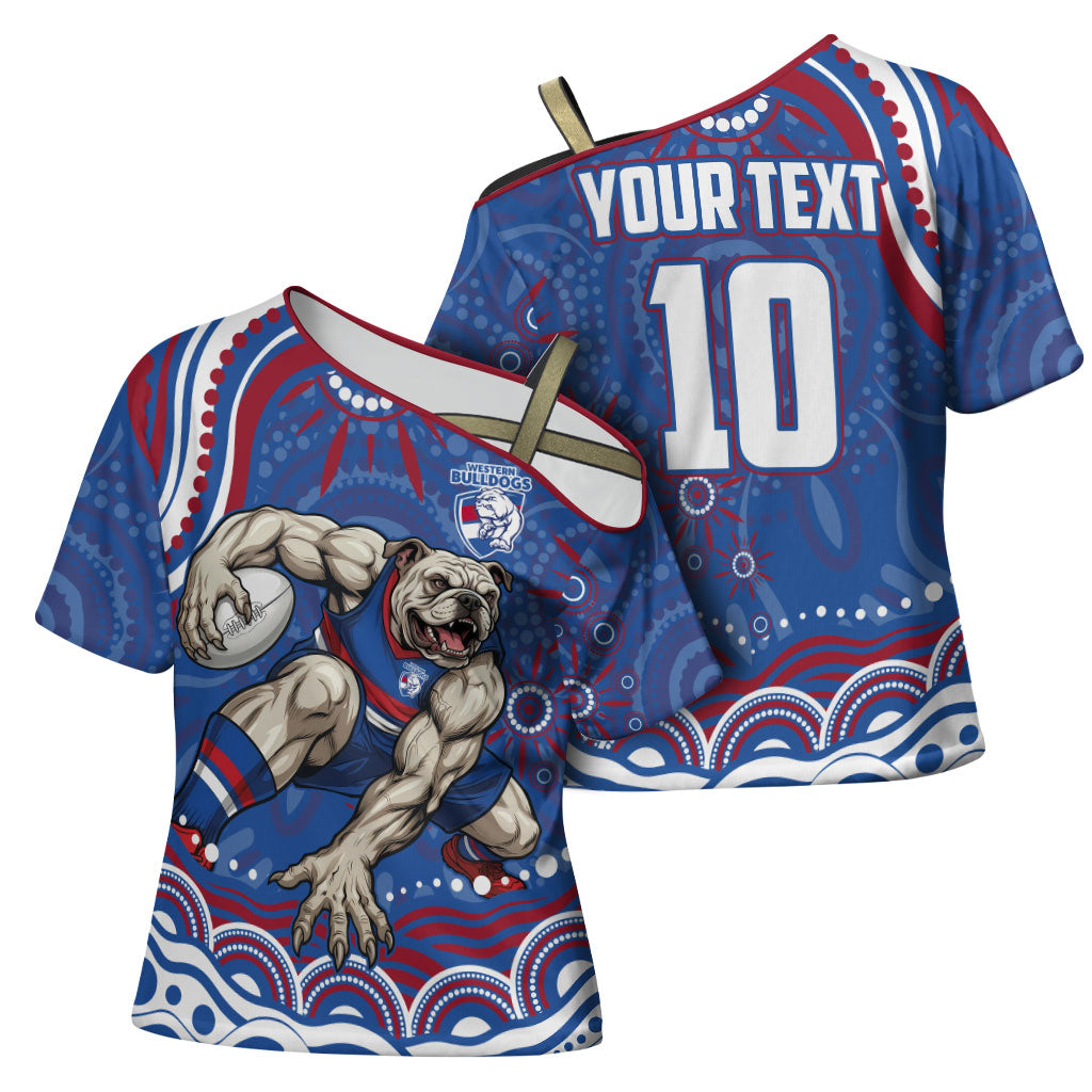 Personalized Western Bulldogs Football Mascot Cross Shoulder Shirt Aboriginal Dot Art - Dreamtime Football Mascot
