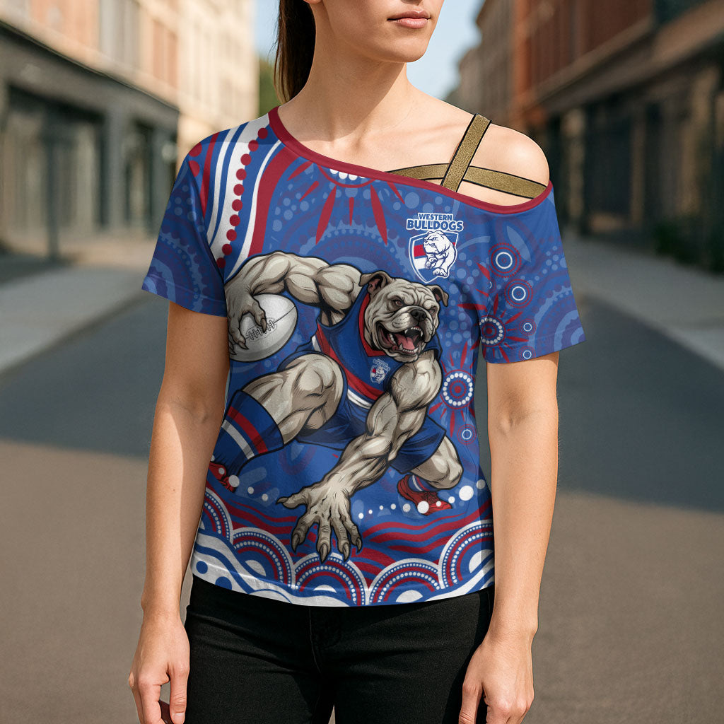Personalized Western Bulldogs Football Mascot Cross Shoulder Shirt Aboriginal Dot Art - Dreamtime Football Mascot
