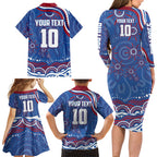 Personalized Western Bulldogs Football Mascot Family Matching Long Sleeve Bodycon Dress and Hawaiian Shirt Aboriginal Dot Art - Dreamtime Football Mascot