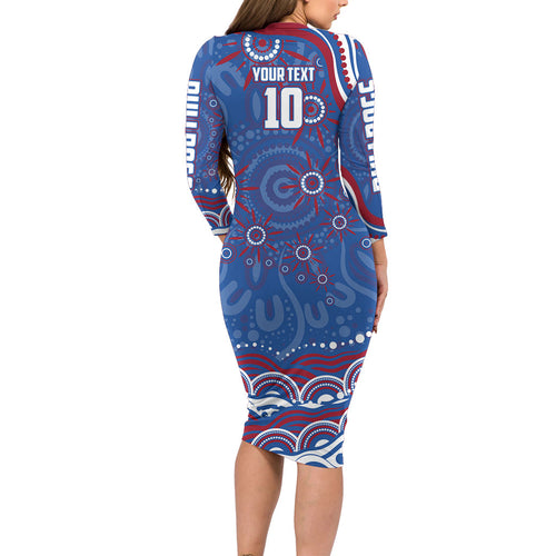 Personalized Western Bulldogs Football Mascot Family Matching Long Sleeve Bodycon Dress and Hawaiian Shirt Aboriginal Dot Art - Dreamtime Football Mascot