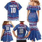 Personalized Western Bulldogs Football Mascot Family Matching Mermaid Dress and Hawaiian Shirt Aboriginal Dot Art - Dreamtime Football Mascot