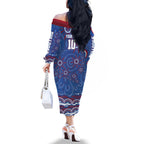 Personalized Western Bulldogs Football Mascot Family Matching Off The Shoulder Long Sleeve Dress and Hawaiian Shirt Aboriginal Dot Art - Dreamtime Football Mascot