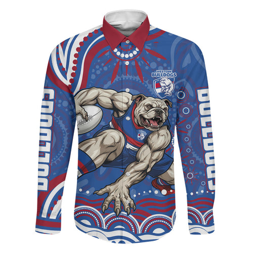 Personalized Western Bulldogs Football Mascot Family Matching Off Shoulder Maxi Dress and Hawaiian Shirt Aboriginal Dot Art - Dreamtime Football Mascot