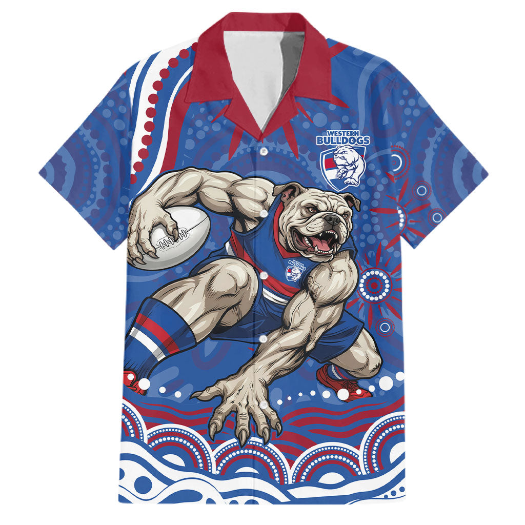 Personalized Western Bulldogs Football Mascot Family Matching Off Shoulder Short Dress and Hawaiian Shirt Aboriginal Dot Art - Dreamtime Football Mascot