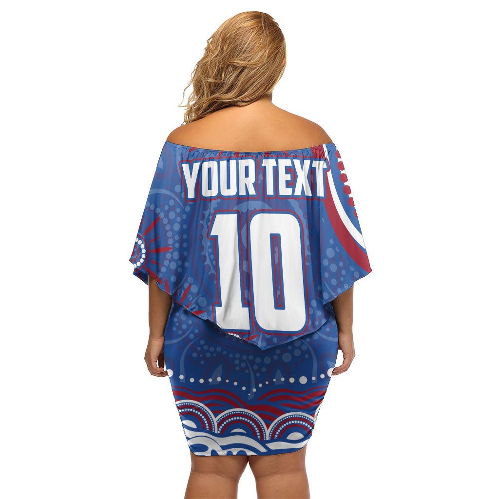 Personalized Western Bulldogs Football Mascot Family Matching Off Shoulder Short Dress and Hawaiian Shirt Aboriginal Dot Art - Dreamtime Football Mascot