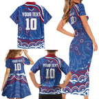 Personalized Western Bulldogs Football Mascot Family Matching Short Sleeve Bodycon Dress and Hawaiian Shirt Aboriginal Dot Art - Dreamtime Football Mascot