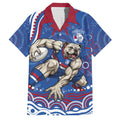 Personalized Western Bulldogs Football Mascot Family Matching Short Sleeve Bodycon Dress and Hawaiian Shirt Aboriginal Dot Art - Dreamtime Football Mascot
